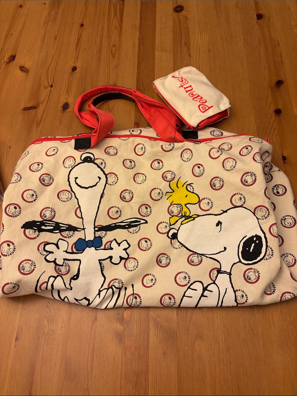 Vintage Peanuts Snoopy Canvas Tote Bag with Red Handles - Picture 4 of 7